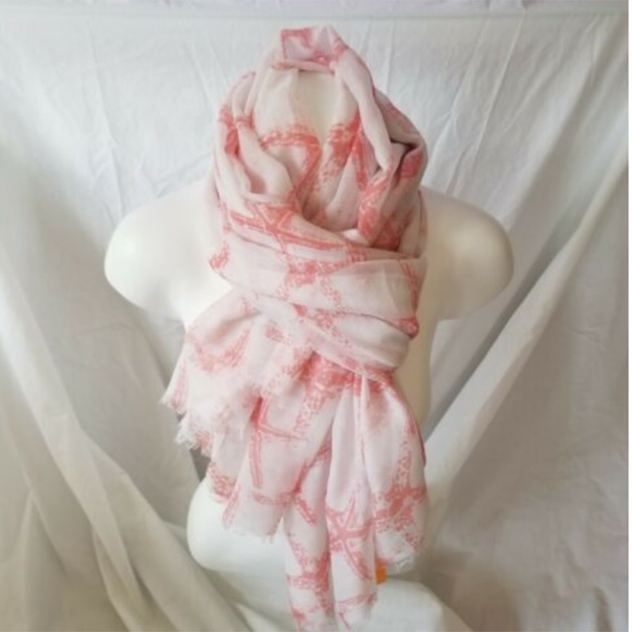 Coral On White Starfish Wrap Shawl Scarf Coverup - Picture 2 of 7